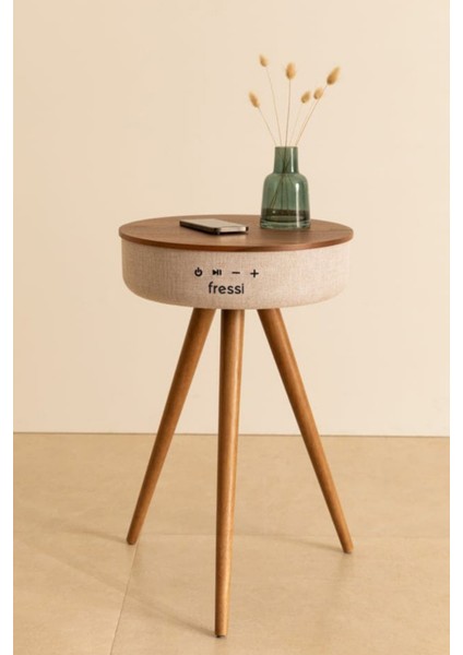 Bluetooth Hoparlör Hızlı Şarj Destekli Ahşap Ayaklı Kablolu Sehpa Speaker FR-SH2502 Nature