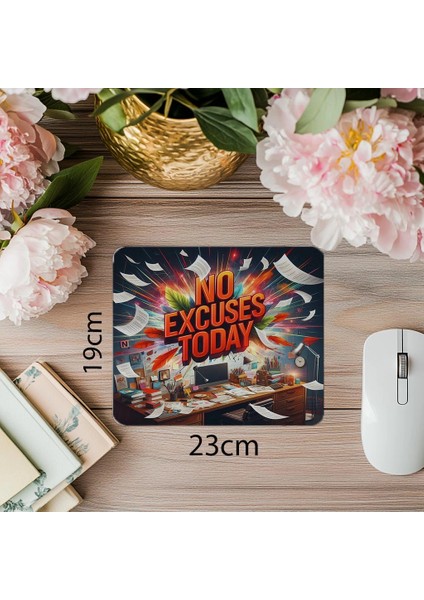No Excuses Today Yazılı Mousepad – Bahane Yok! - 19X23 cm 2 mm Dikdörtgen Ithal Baskılı Mouse Pad