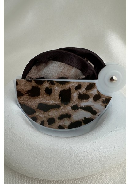 Kahverengi Leopar Desenli Aparatlı Çantalı Katlanabilir Tasarım Yuvarlak Yelpaze (21*21) fırsatları