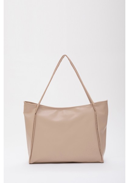 Vizon SHK90 Suni Deri Iç Bölmeli Fermuarlı El, Kol ve Omuz Shopper Çanta