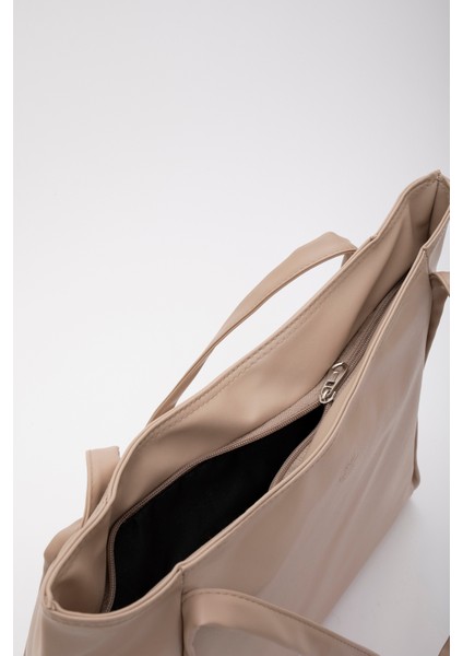 Vizon SHK90 Suni Deri Iç Bölmeli Fermuarlı El, Kol ve Omuz Shopper Çanta