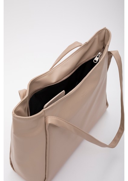 Vizon SHK90 Suni Deri Iç Bölmeli Fermuarlı El, Kol ve Omuz Shopper Çanta