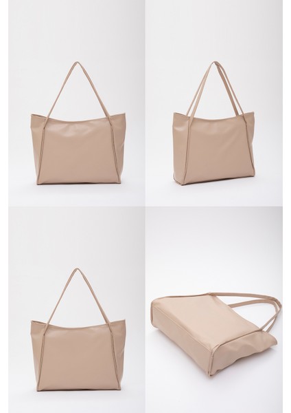 Vizon SHK90 Suni Deri Iç Bölmeli Fermuarlı El, Kol ve Omuz Shopper Çanta