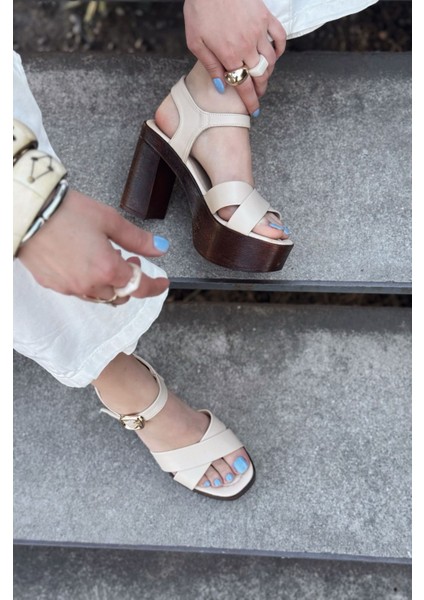 Opexda Mat Deri Bej Platform Topuklu Ayakkabı modelleri