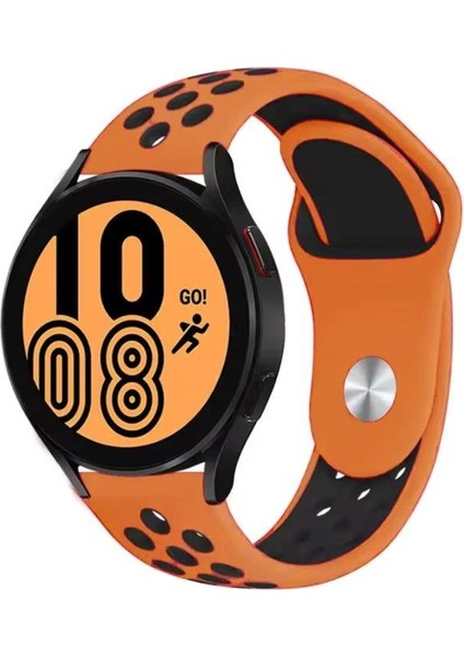 Galaxy Watch Active 2 (40MM) Uyumlu 20MM Delikli Silikon Kordon-02 Turuncu-Siyah