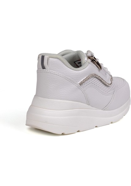 Kız Çocuk Beyaz Fermuarlı Bağcıklı Taşlı Sneaker Dolgu Taban Rahat Spor Ayakkabı indirimleri