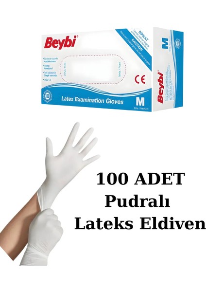Lateks Pudralı (M) Medium Beden Muayene Eldiven -100 Lü Paket