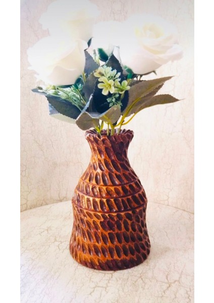 Venüs Model El Yapımı Oyma Motifli Ahşap Vazo