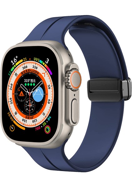Apple Watch 4 (44MM) Uyumlu Metal Tokalı Silikon Kordon-84 Lacivert