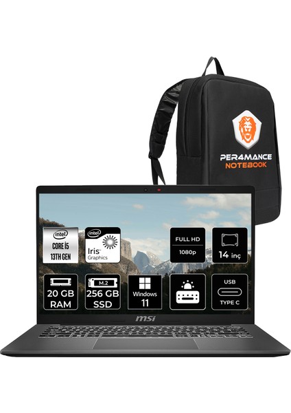 Msı Modern 14 Intel Core I5 1334U 20GB 256GB SSD 14" Fhd Windows 11 Pro Taşınabilir Bilgisayar & Per4 Çanta F13MG429XTRP416 fiyatları