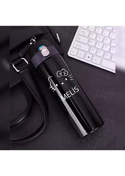 Kişiye Özel Lazer Baskılı 500ML Çelik Hello Kitty Baskılı Termos – Sızdırmaz, Vakumlu, Kilitli Kapak