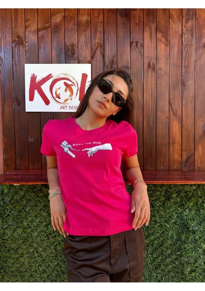 Born The Ride / Kadın Pembe Renk T-Shirt modelleri
