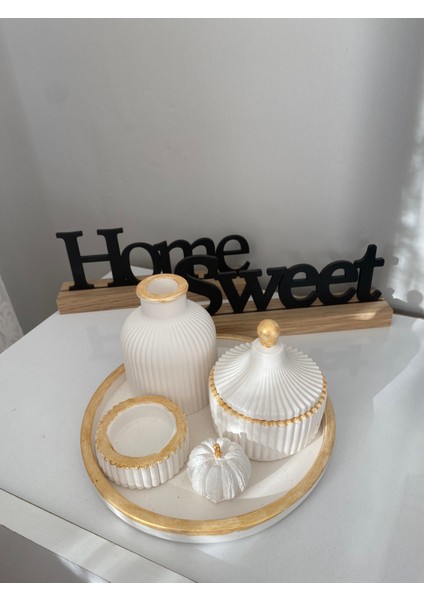 Beyaz Gold Vazo Seti Mumluk Set Üçlü Vazo seti Gold Bal Kabağı Ev Dekorasyonu