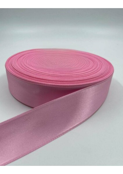 Saten Kurdele 4 cm Pembe Renk 10 Metre Süsleme, Solmayan Gül