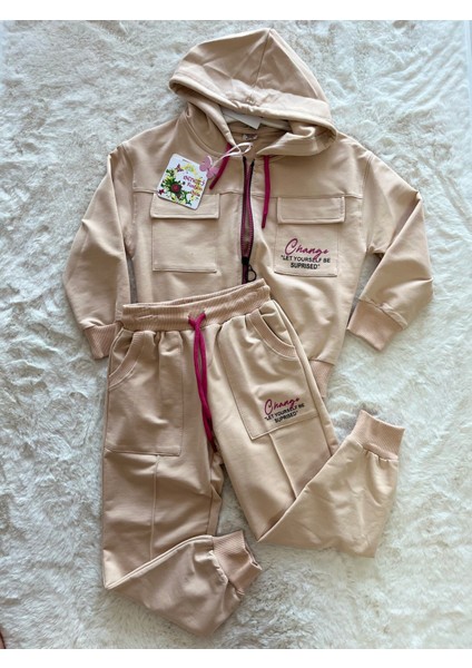 Pembe Fermuarlu Kapşonlu Ikili Takım