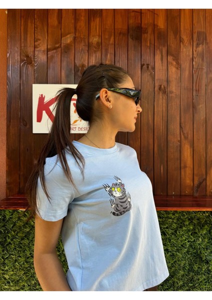 Cat Love Fun/ Kadın Mavi Renk T-Shirt fiyatları