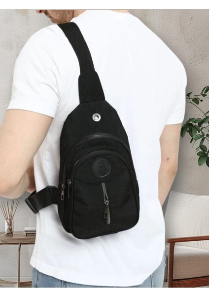 Unisex Krinkıl Siyah Çapraz Askılı ve Omuz Çanta