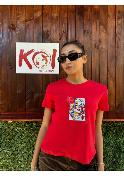 Marilyn Monroe Kart / Kadın Kırmızı Renk T-Shirt
