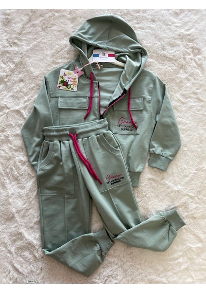 Pembe Fermuarlu Kapşonlu Ikili Takım