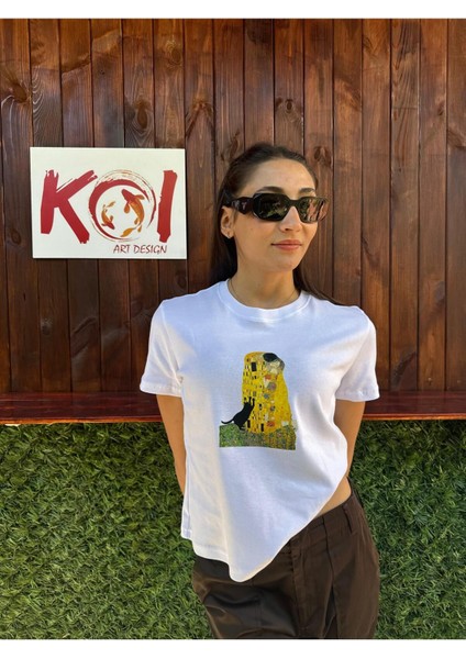 Gustav Klimt Cat Kiss Kadın T-Shirt %100 Pamuk