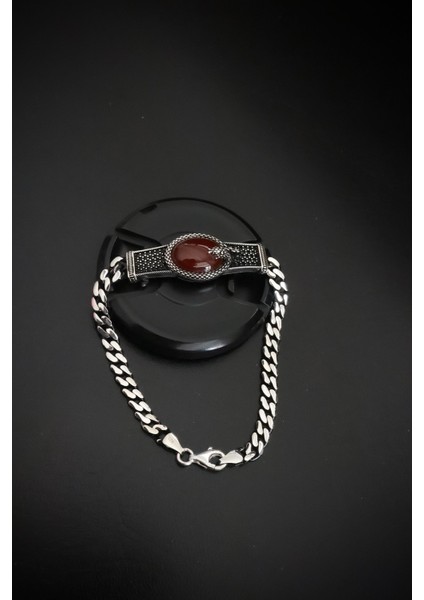 925 Ayar Gümüş Yılan Desenli Kahverengi Taşlı Model Erkek Bileklik fırsatları