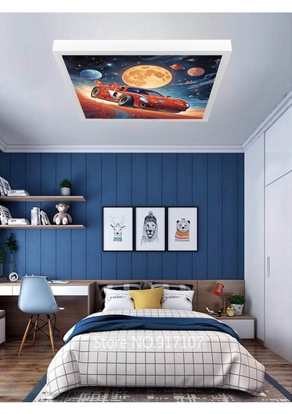 Şimşek Mcqueen Avize, 60X60 Çocuk Odası Avize, 60WATT, Estetik Kare, Yapay Zeka Tasarım Avize, Uzay