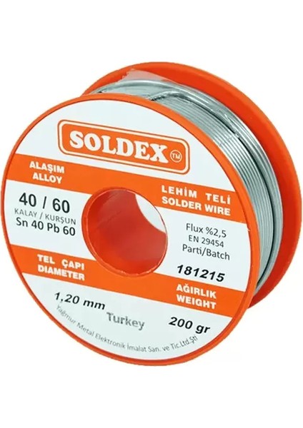 Soldex 40-60 Lehim Teli 200 gr 1.2 mm - Sn:40 / Pb:60