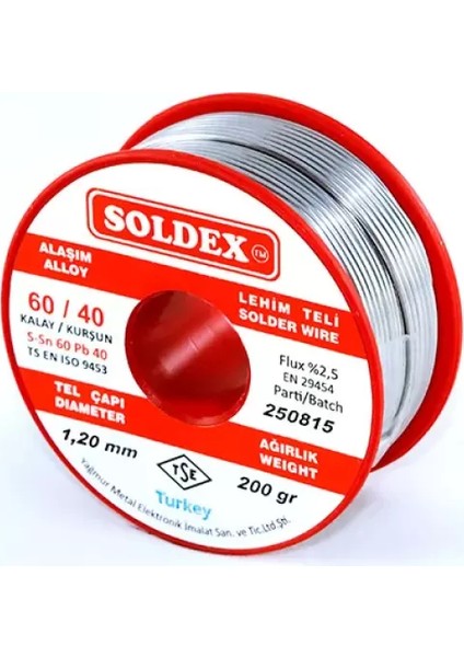 Soldex 60-40 Lehim Teli 200 gr 0,75 mm - Sn:60 / Pb:40