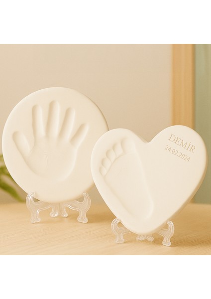 Yenidoğan El Ayak İzi Seti Anı Kiti, Kişiye Özel Kil Hatırası (2 Adet), Bebek ve Yeni Anne Hediyesi