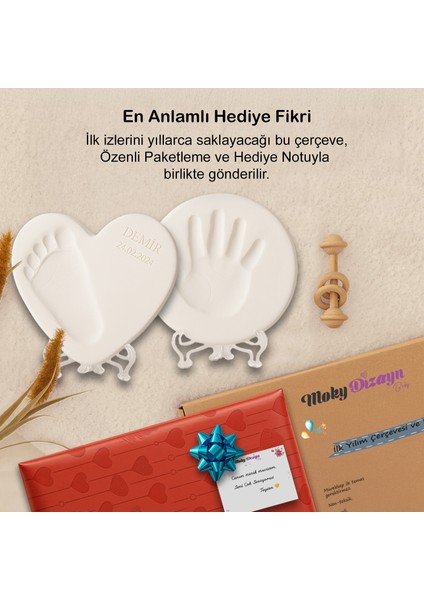 Yenidoğan El Ayak İzi Seti Anı Kiti, Kişiye Özel Kil Hatırası (2 Adet), Bebek ve Yeni Anne Hediyesi modelleri