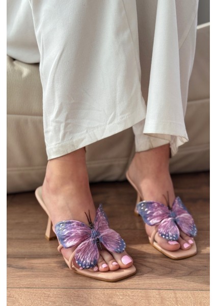 Haxsed Topuklu Kadın Terlik Mat Pudra