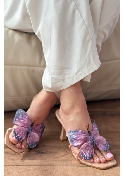 Haxsed Topuklu Kadın Terlik Mat Pudra modelleri