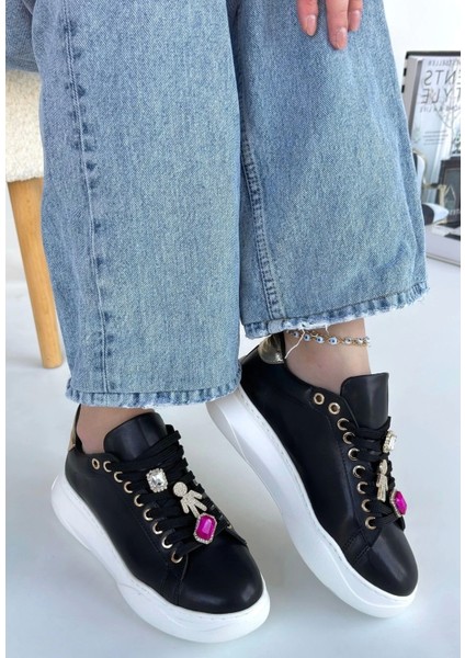 Gane Siyah Cilt Bağcıklı Spor Ayakkabı modelleri