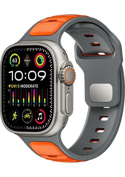 Apple Watch 5 (44MM) Uyumlu Yeni Tasarım Silikon KORDON-135 Gri-Turuncu fiyatları