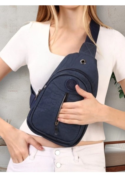 Unisex Krinkıl Lacivert Çapraz Askılı ve Omuz Çanta