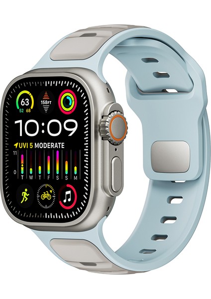 Apple Watch 8 (45MM) Uyumlu Yeni Tasarım Silikon KORDON-135 Açık Mavi-Gri fiyatları