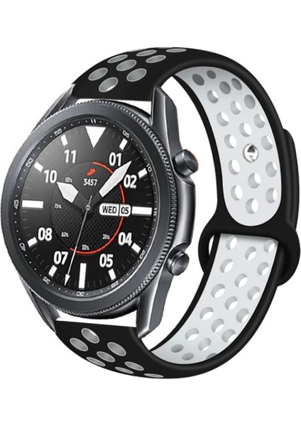 Galaxy Watch (42MM) Uyumlu 20MM Delikli Silikon Kordon-02 Siyah-Beyaz