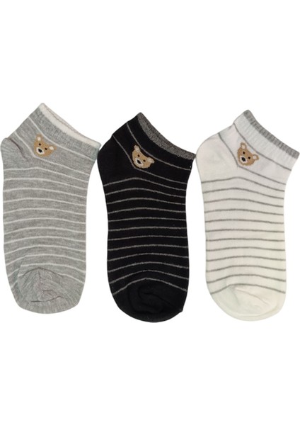 Kadın 3'lü Ayıcık Desenli Patik Çorap