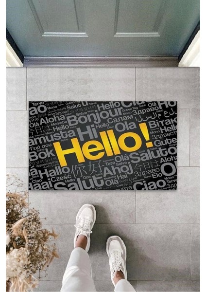 Siyah Kapı Önü Paspası Hello Desen K-3265