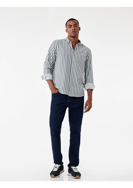 Regular Fit Düğmeli Klasik Mavi - Beyaz Erkek Gömlek 6WAM60104HW fiyatları
