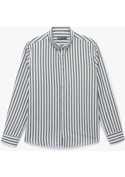 Regular Fit Düğmeli Klasik Mavi - Beyaz Erkek Gömlek 6WAM60104HW modelleri