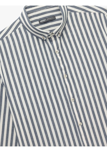 Regular Fit Düğmeli Klasik Mavi - Beyaz Erkek Gömlek 6WAM60104HW indirimleri