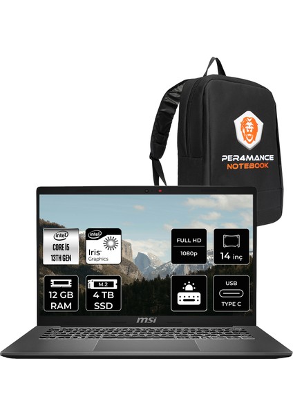 Msı Modern 14 Intel Core I5 1334U 12GB 4tb SSD 14" Fhd Freedos Taşınabilir Bilgisayar & Per4 Çanta F13MG429XTRP310 fiyatları