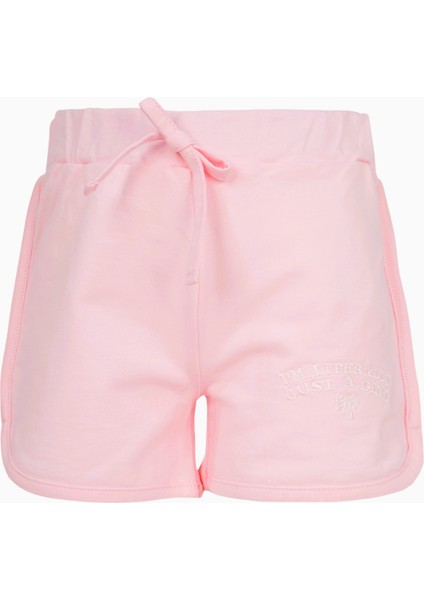 Girl Nakış Biyeli Şort Somon