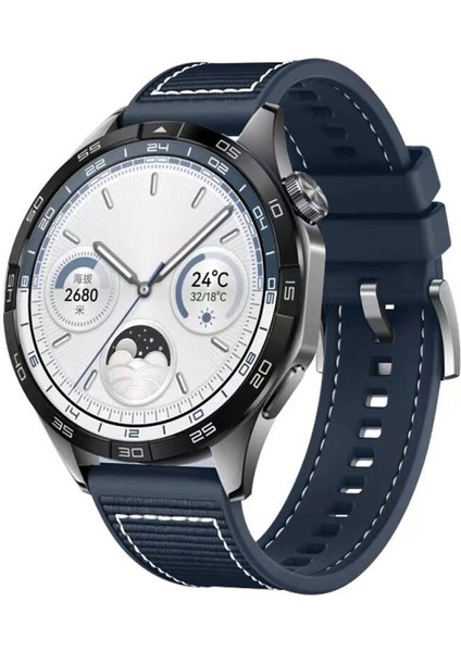 Huawei Watch Gt 2 (46MM) Uyumlu 22MM Örgü Dikişli Silikon KORDON-102 Mavi