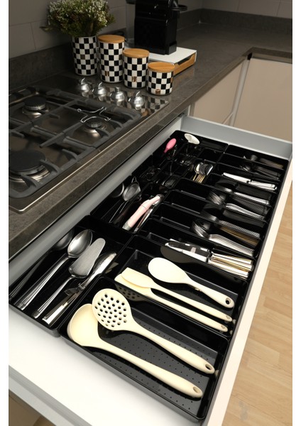 Parlak Siyah (Piano Black) 19'lu Set Modüler Çekmece Içi Kaşıklık Organizer Düzenleyici fırsatları