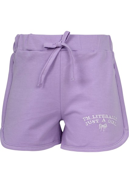 Girl Nakış Biyeli Şort Lila