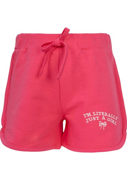 Girl Nakış Biyeli Şort Fuşya