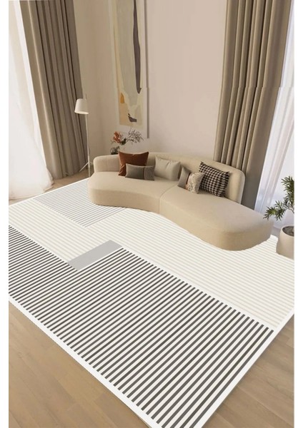 Dijital Kaymaz Yıkanabilir Modern Çizgili Gri Salon Halısı Mutfak Halısı Balkon Halısı Yolluk DC-4257