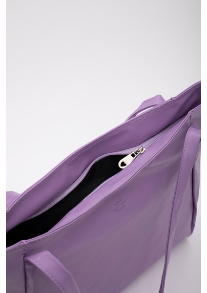 Lila SHK90 Suni Deri Iç Bölmeli Fermuarlı El, Kol ve Omuz Shopper Çanta